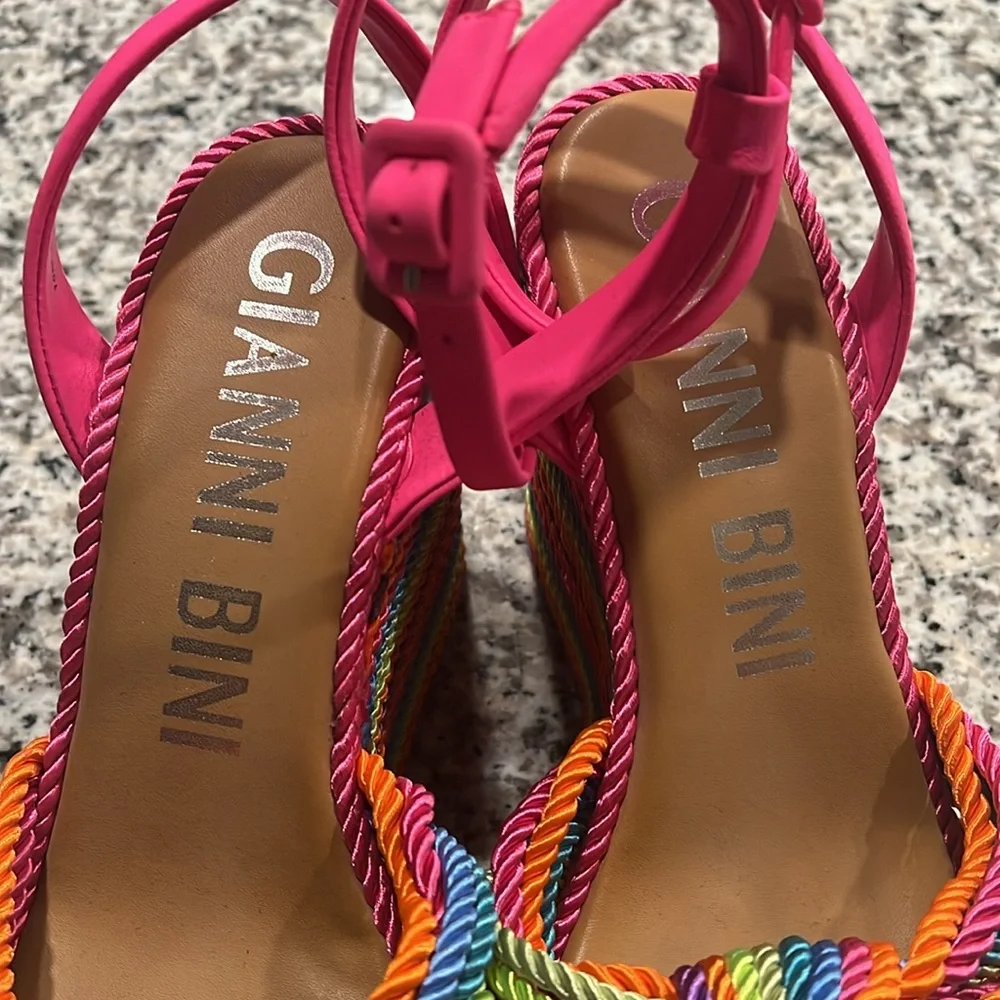 Gianni Bini Leena Rainbow Platform Cord Knot Wedge Sandals - Picture 6 of 9